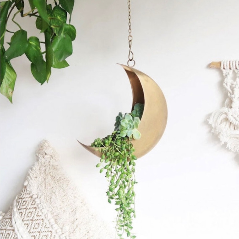 Moon Hanging Planter, Moon Pot, Gold Stars Planter, Celestial, Lunar Pla…